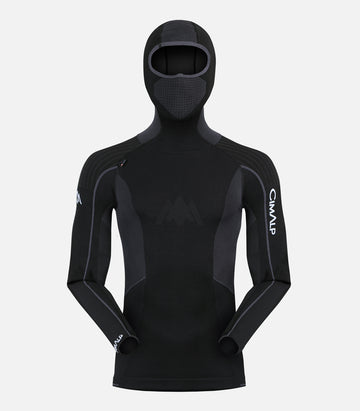 Men’s seamless thermal base layer with hood - SEAMLESS HOODIE TOP H Black - product image