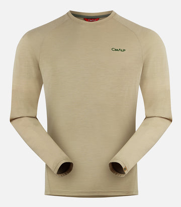 T-shirt en laine mérinos manches longues - Homme - CHARVIN 3 H Sable - packshot