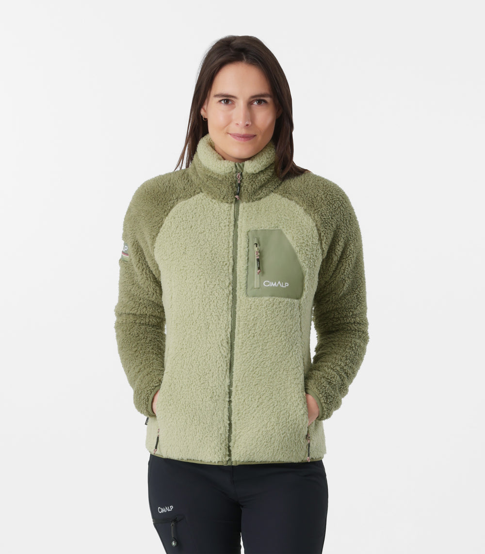 Veste polaire sherpa femme poils longs - Bivouac 2 - Vert